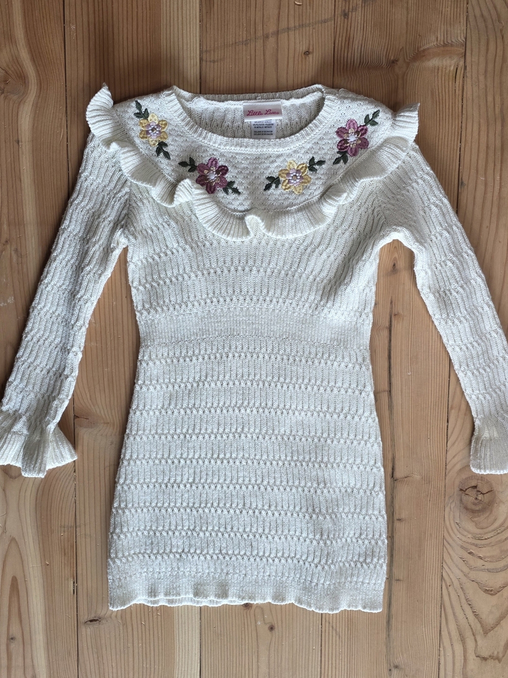Little Lass Toddler Girls 4T Cream Floral Embroidered Sweater Dress